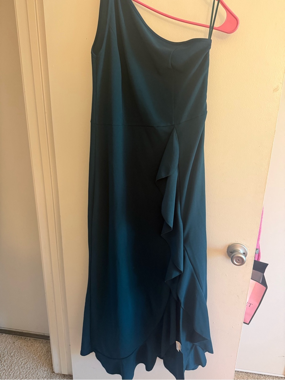 One-Shoulder Teal Ruffle Midi Skirt